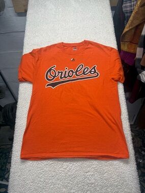 Cal Ripken Jr, #8, Hall of fame Majestic Orange Baltimore Orioles Tee, size Med